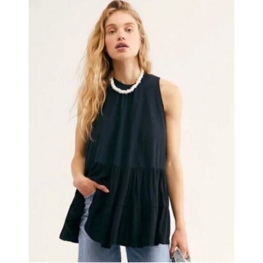 free people‎ black tie back sleevless tunic